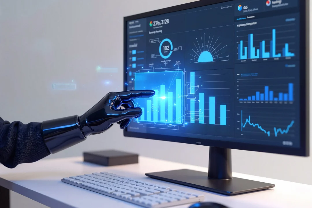 AI-powered analytics dashboard illustrating enterprise AI performance, business intelligence, and value measurement